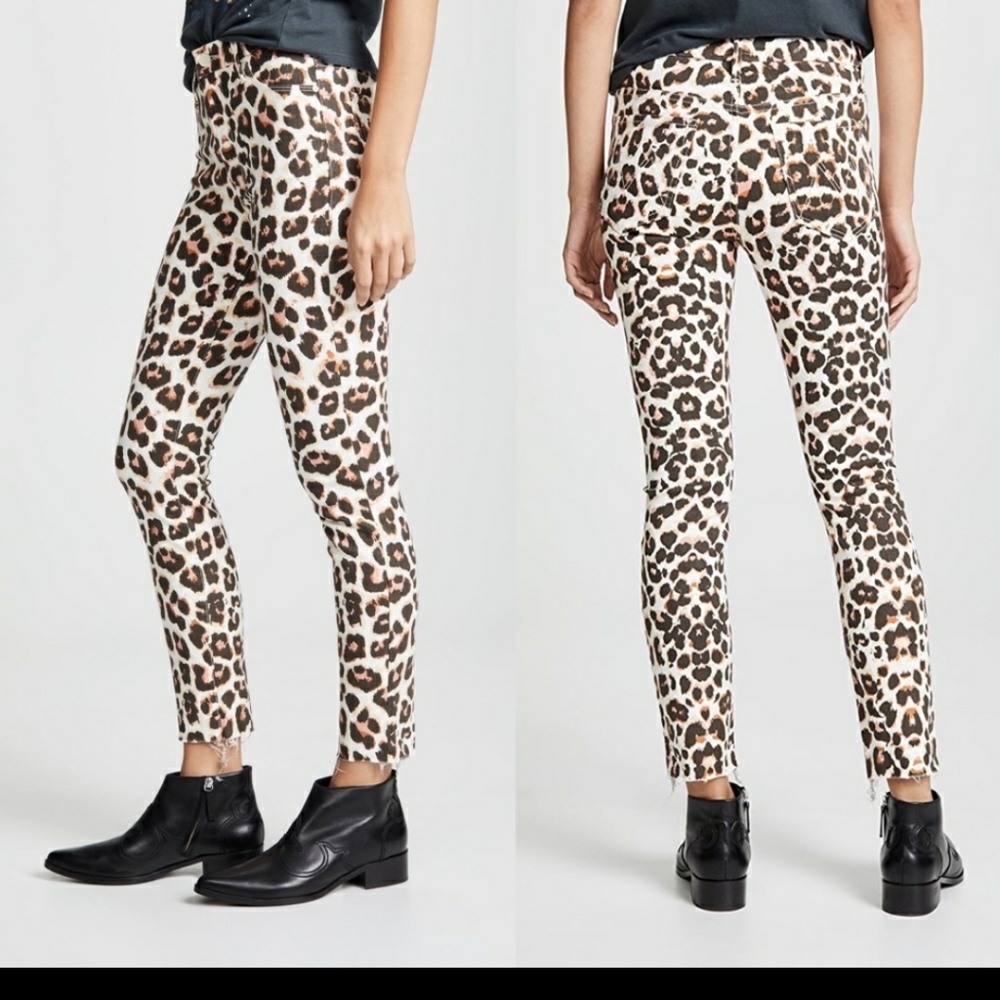 MOTHER Leopard Print Cropped Jeans - Black and Brown